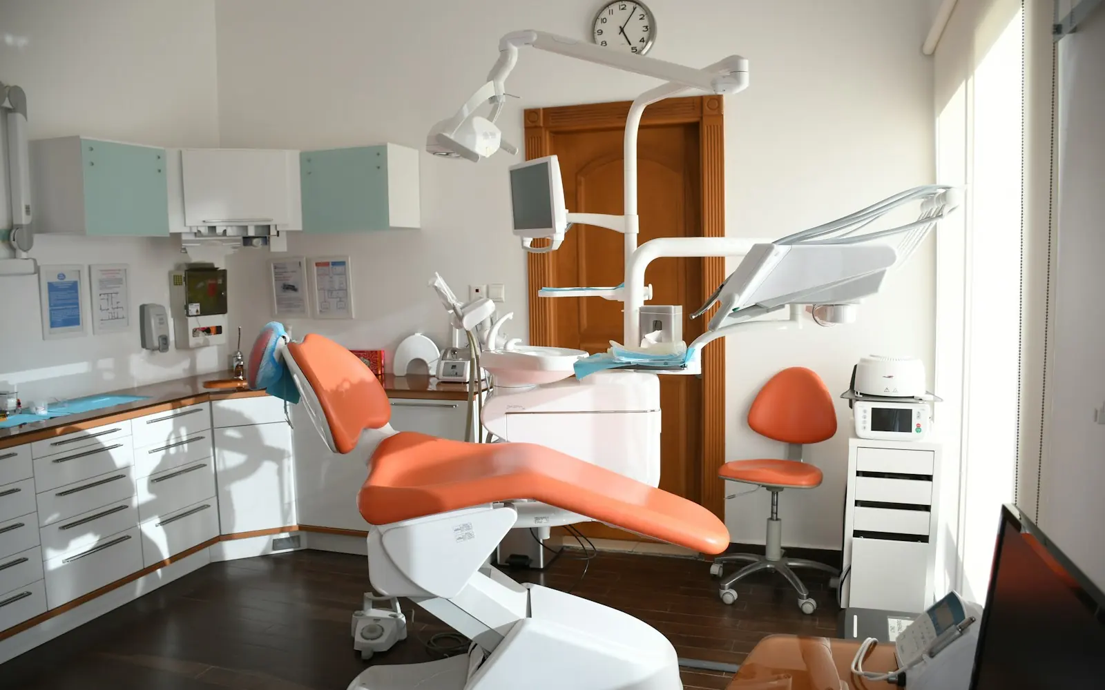Dental chair in a clinic treatment room