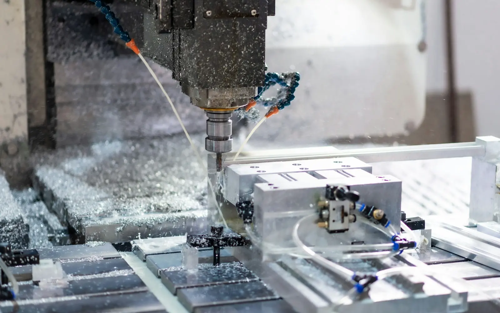 CNC machine cutting a metal part